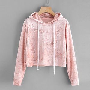 Velvet pink crop top hoodie